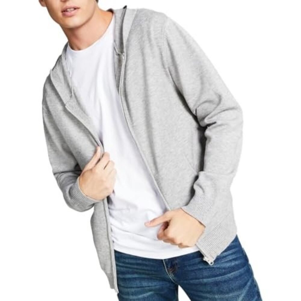 And Now This NWT Men's Knit Zip Front Hooded Hoodie Sweater Jacket Gray Size L